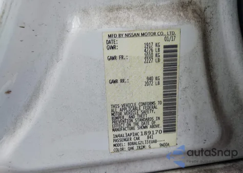 2017 Nissan Altima 2.5 S z USA, uszkodzony, nr VIN 1N4AL3AP1HC189170